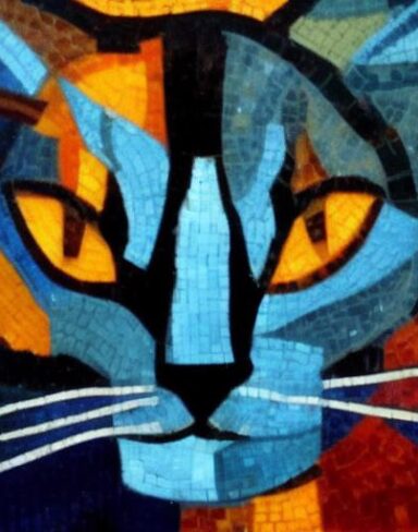 A close up of a cat mosaic