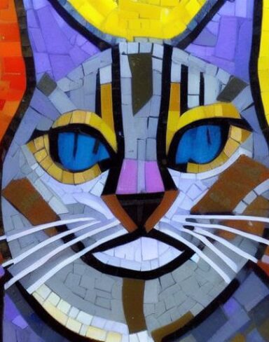 A close up of a cat mosaic