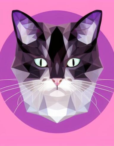 A close up of a cat on a pink background