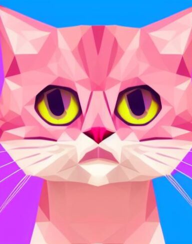 A close up of a cat on a pink background