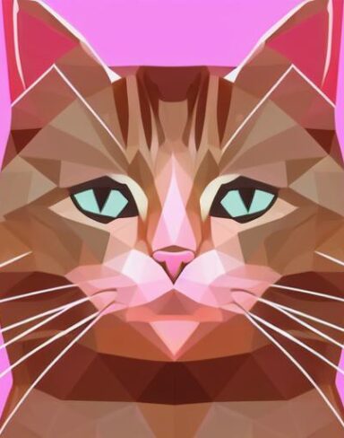 A close up of a cat on a pink background