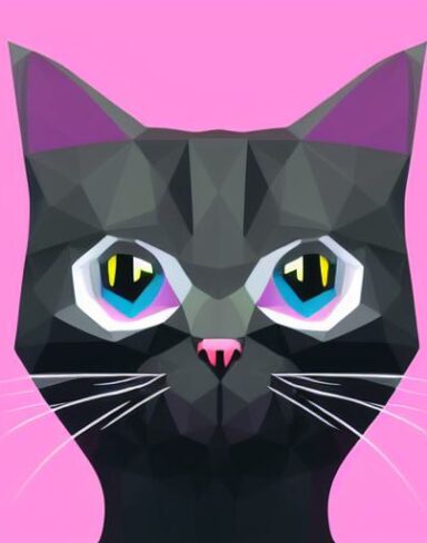 A close up of a cat on a pink background