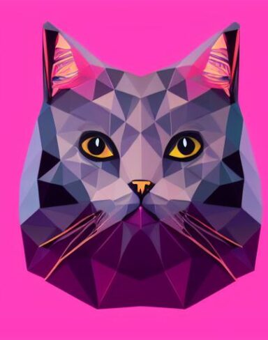 A close up of a cat on a pink background