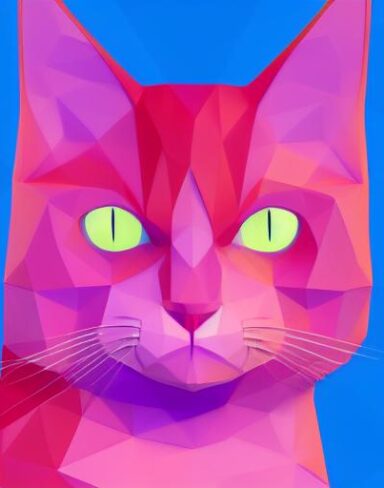 A close up of a cat on a pink background