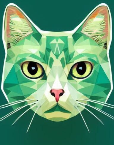 A close up of a cat’s face on a green background