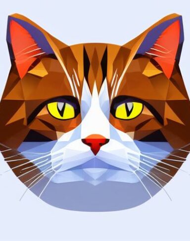 A close up of a cat’s face on a white background