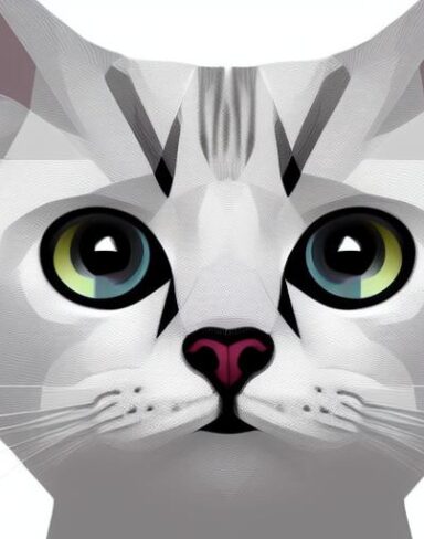 A close up of a cat’s face on a white background