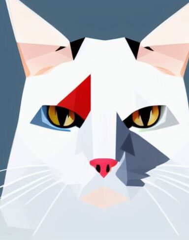 A close up of a cat’s face on a white background