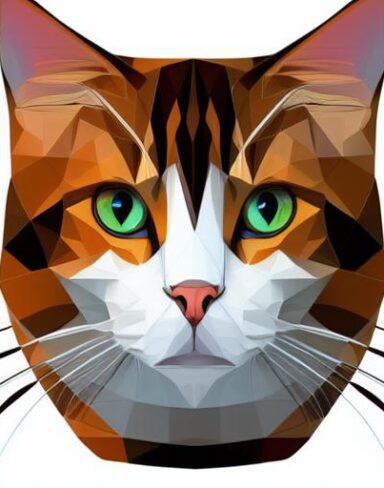 A close up of a cat’s face on a white background