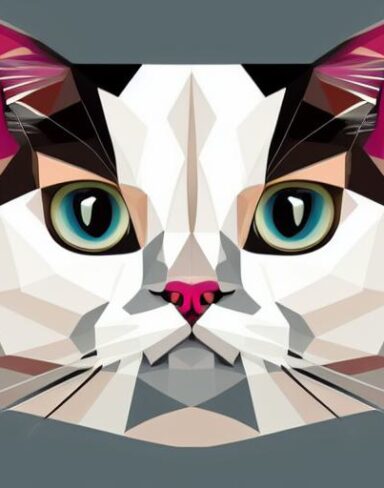 A close up of a cat’s face on a white background