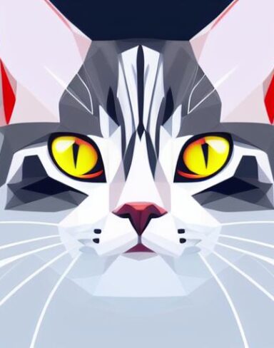 A close up of a cat’s face on a white background