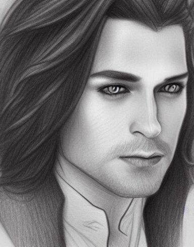 A close up of a drawing of a handsome human being