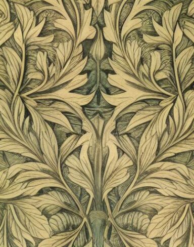 A close up of a pattern of leaves and flowers