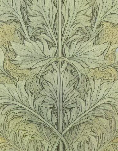 A close up of a pattern of plant and leaves