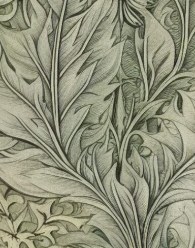 A close up of a pattern of plant and leaves