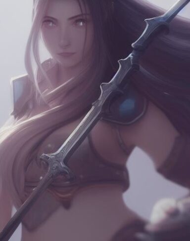 A close up of a person holding a sword