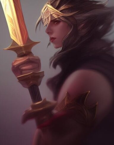 A close up of a person holding a sword