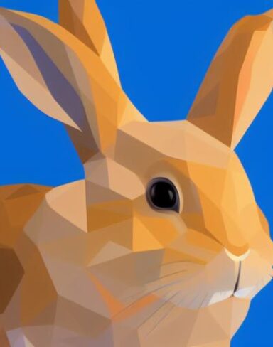 A close up of a rabbit face on a blue background