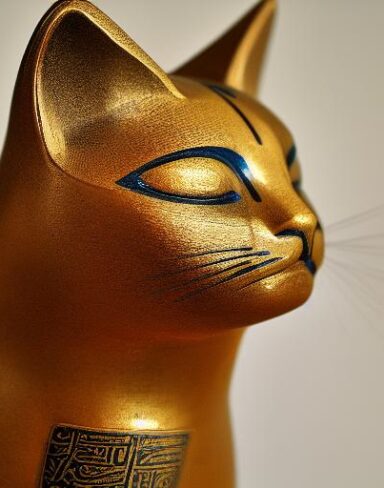 A close up of a statue of the cat