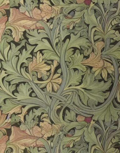 A close up of a wallpaper with flowers and leaves