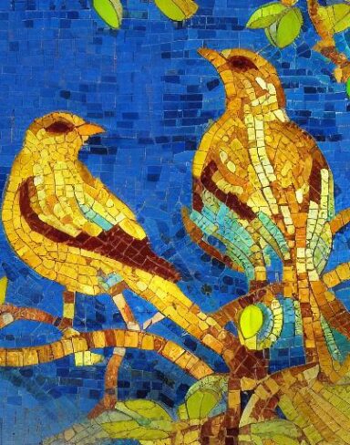 A couple of birds sitting on top of a tree branch