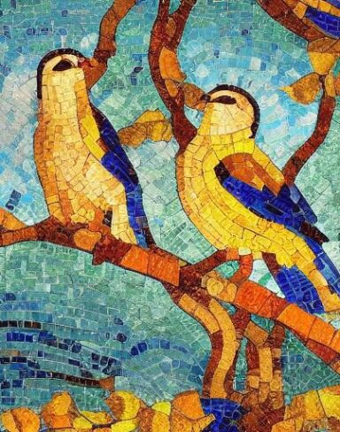 A couple of birds sitting on top of a tree branch