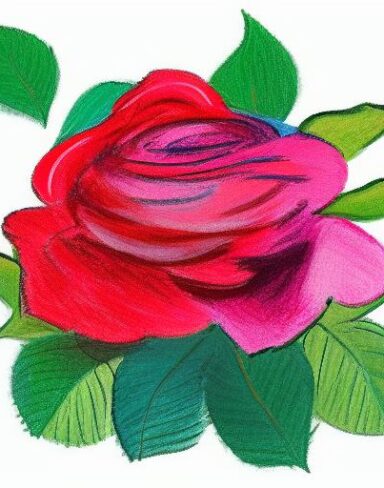 A crayon painting of rose flowers on a white background