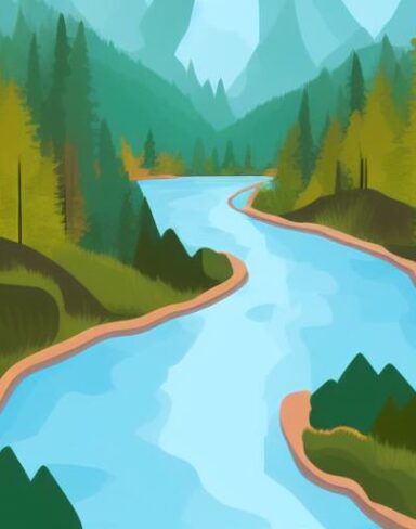 A curve river running through the forest