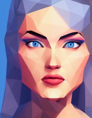 A digital painting of a woman with blue eyes