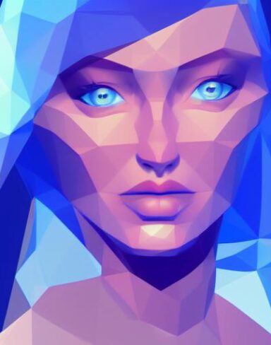 A digital painting of a woman with blue eyes