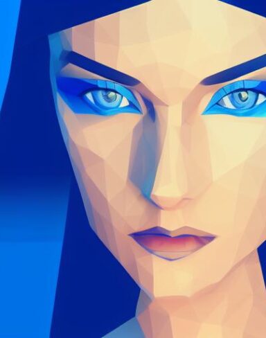 A digital painting of a woman with blue eyes