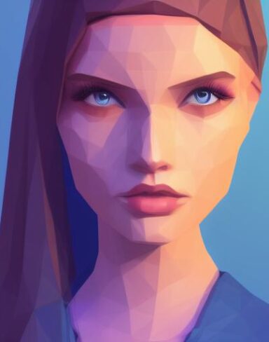 A digital painting of a woman with blue eyes