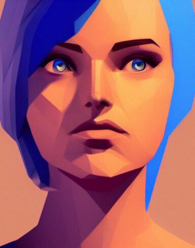 A digital painting of a woman with blue eyes