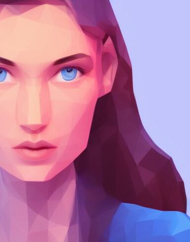A digital painting of a woman with blue eyes