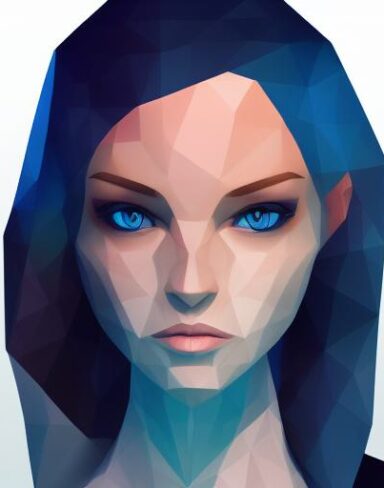 A digital painting of a woman with blue eyes