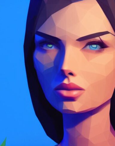 A digital painting of a woman with blue eyes