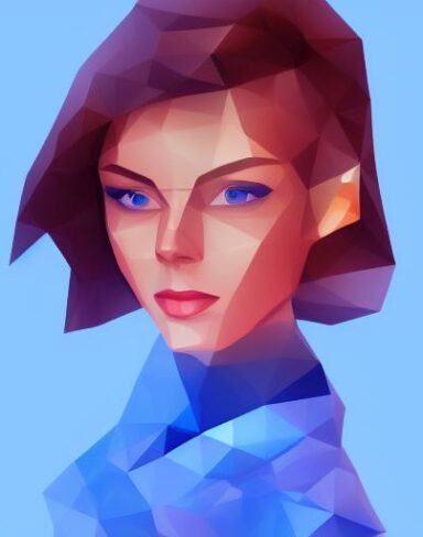 A digital painting of a woman with blue eyes