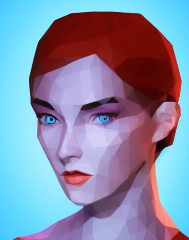 A digital painting of a woman with blue eyes