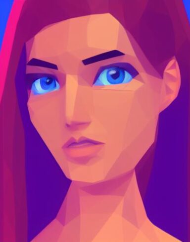 A digital painting of a woman with blue eyes