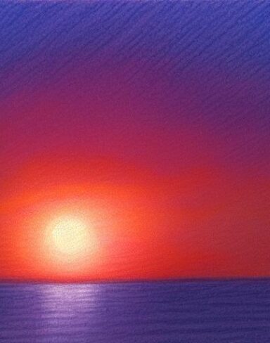 A drawing of a orange sunset