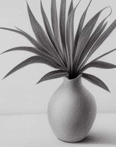 A drawing of a plant in a vase