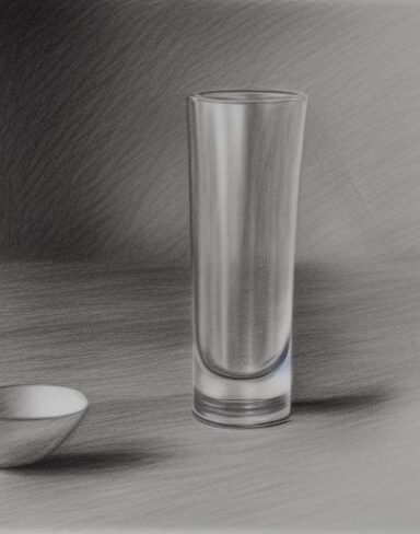 A drawing of water glass on a table