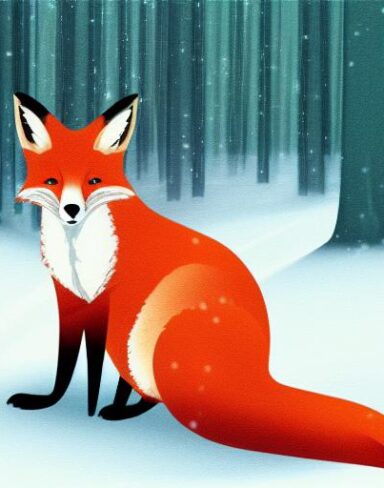 A fox sitting in the snow