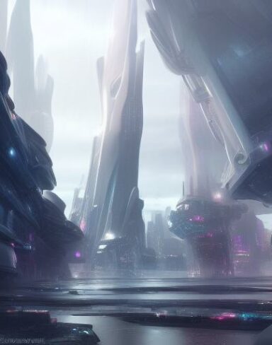 A futuristic city in the middle of sea