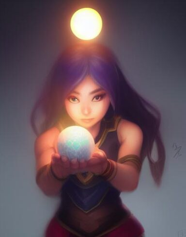 A girl holding a glowing ball in her hand