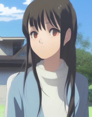 A girl with beautiful face standing in front of a house