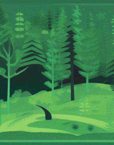 A green and black landscape with greenery