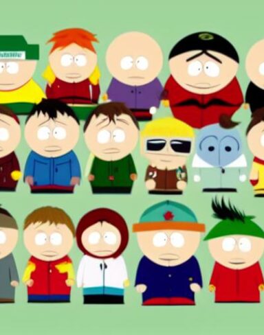 A group of cartoon characters sitting next to each other