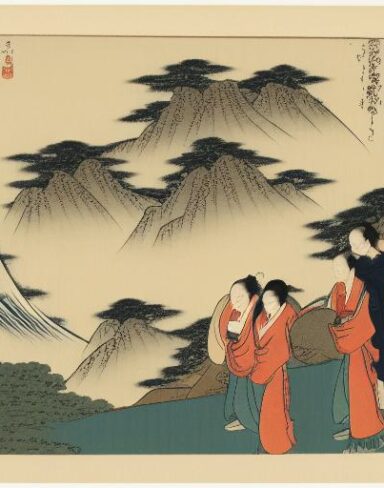 A group of people standing near waterfall