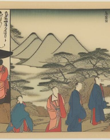 A group of people standing on top of a hill next to a body of water